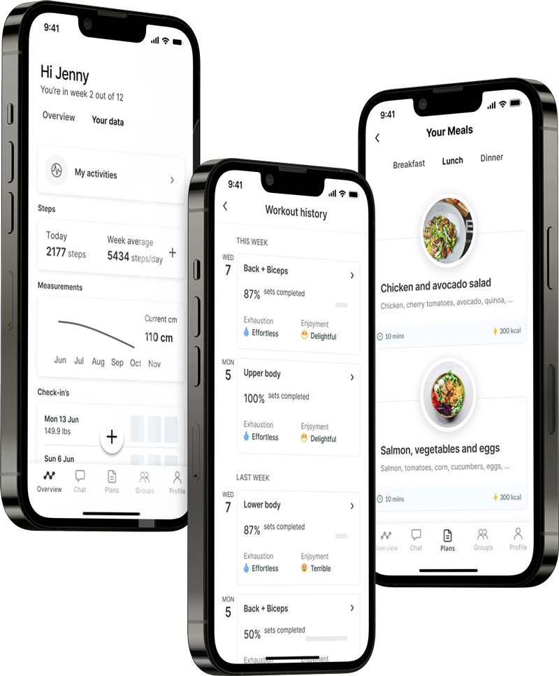 A mockup of the coaching app showcasing the features.